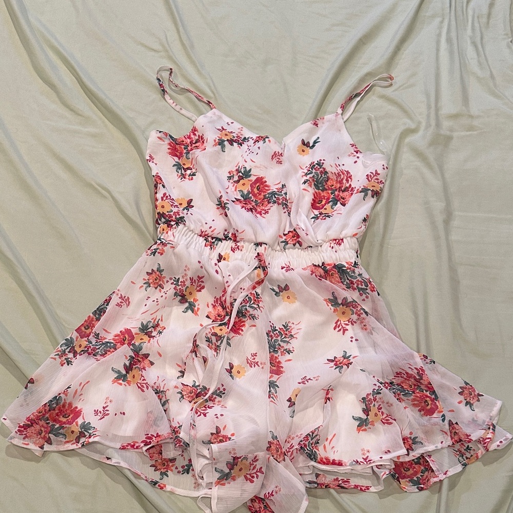 Trixxi White Floral Romper with Pink & Red Flowers